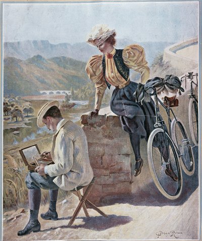 Akwarela i kolarstwo - litografia Georges Roux, v.1900 autorstwa George Roux