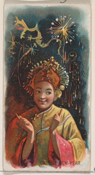 Chiński Nowy Rok, z serii Holidays N80 dla papierosów marki Duke, 1890., 1890. autorstwa George S. Harris and Sons