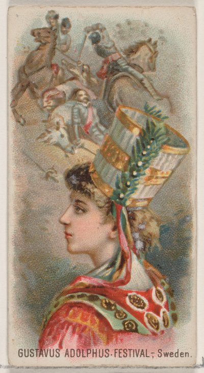 Gustavus Adolphus Festival, Szwecja, z serii Holidays N80 dla papierosów marki Duke, 1890. autorstwa George S. Harris and Sons