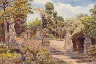 Włoskie ogrody: Schody, Villa Arson (kolorowa litografia) autorstwa George Samuel Elgood