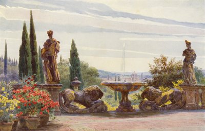 Włoskie ogrody: Florencja z Willi Palmieri (kolorowa litografia) autorstwa George Samuel Elgood