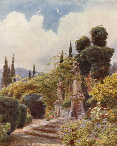 Włoskie ogrody: Brama, Villa Arson (kolorowa litografia) autorstwa George Samuel Elgood