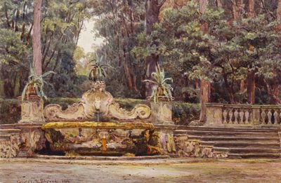 Włoskie ogrody: W Bosco, Villa Corsini (kolorowa litografia) autorstwa George Samuel Elgood