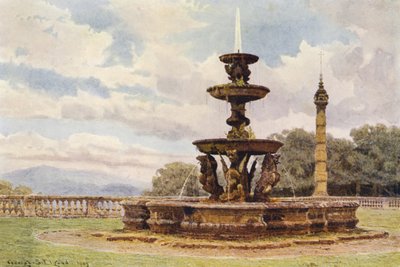 Włoskie ogrody: Fontanna Smoka, Villa Mondragone (kolorowa litografia) autorstwa George Samuel Elgood