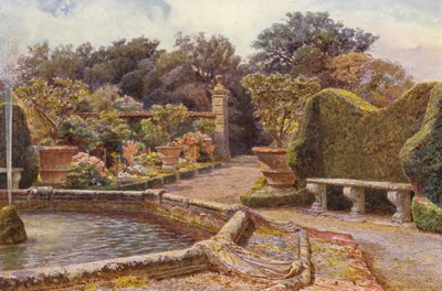 Włoskie ogrody: Fontanna, Villa di Caniparola (kolorowa litografia) autorstwa George Samuel Elgood