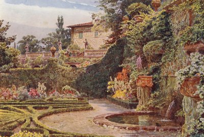 Włoskie ogrody: Palazzo from the Parterre, Villa Palmieri (kolorowa litografia) autorstwa George Samuel Elgood