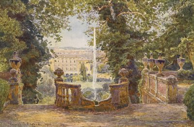 Włoskie ogrody: Górny taras, Villa Corsini (kolorowa litografia) autorstwa George Samuel Elgood