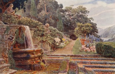 Włoskie ogrody: Villa Cicogna, Poniżej Kaskady (kolorowa litografia) autorstwa George Samuel Elgood