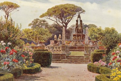 Włoskie ogrody: Villa Lante w Bagnaja (kolorowa litografia) autorstwa George Samuel Elgood