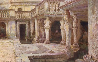 Włoskie ogrody: Villa di Papa Giulio (kolorowa litografia) autorstwa George Samuel Elgood