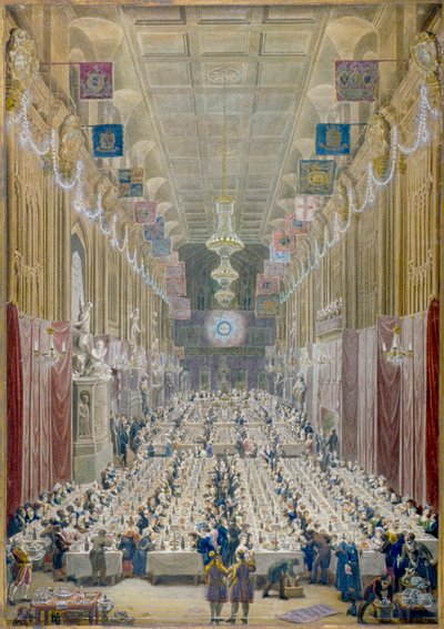 Widok na kolację burmistrza w Guildhall, City of London, 1828 autorstwa George Scharf