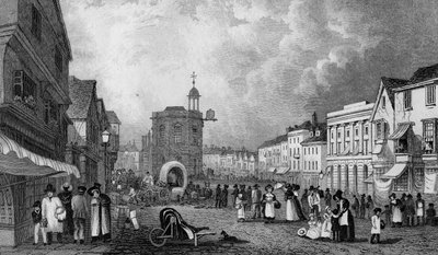 High Street, Maidstone, A Market Day, grawerowane przez S. Lacey, opublikowane 1832 autorstwa George Shepherd