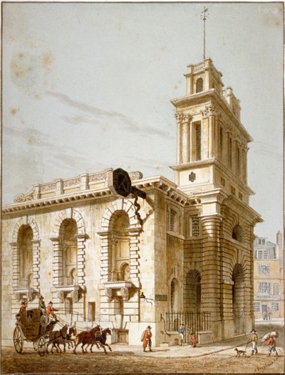 Widok północno-zachodni kościół St Mary Woolnoth, City of London, 1812 autorstwa George Shepherd