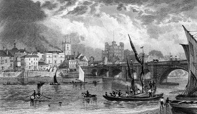 Rochester Bridge, grawerowany przez H. Adlarda, c.1830 autorstwa George Shepherd