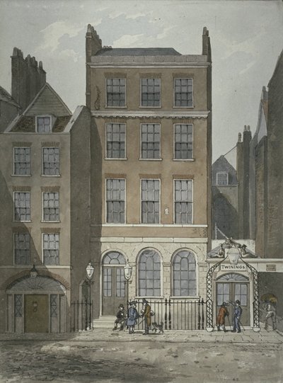 Widok na dom bankowy Snowa i handlarzy herbatą Twininga, Strand, Westminster, ok. 1810 autorstwa George Shepherd