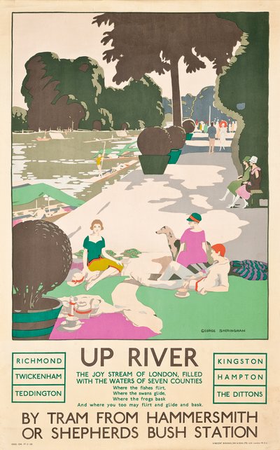 „Up River”, plakat londyńskiego transportu, 1926 autorstwa George Sheringham