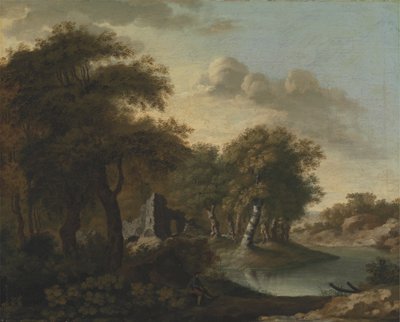 Widok w pobliżu Arundel, Sussex, z ruinami nad wodą autorstwa George Smith