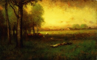 Krowy pasące się o zachodzie słońca, autorstwa George Snr. Inness