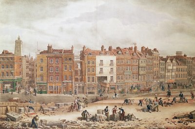 Widok High Street Southwark będącej Starożytną Drogą (kolorowe grawerowanie) autorstwa George Snr Scharf