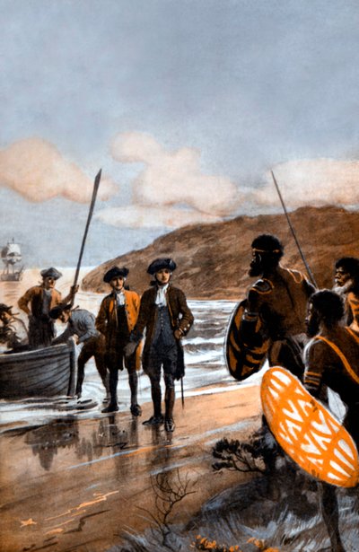 Kapitan Cooks pierwsze lądowanie w Botany Bay autorstwa George Soper