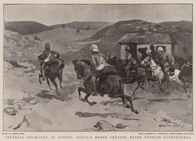 Imperialna Yeomanry w akcji, koń Pageta goni Burów poza Lichtenberg autorstwa George Soper
