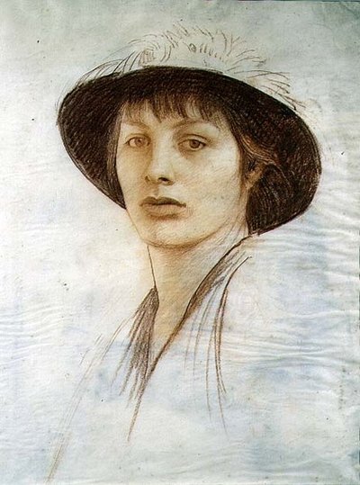 Dziewczyna w kapeluszu z piórami (czerwona kreda na welinie) autorstwa George Spencer Watson