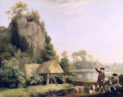 Dwóch dżentelmenów na strzelaninie, z widokiem na skały Creswell, zrobione na miejscu (olej na płótnie) autorstwa George Stubbs