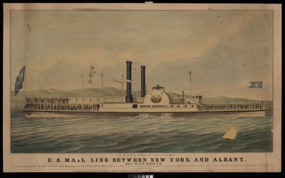 Amerykańska linia pocztowa między Nowym Jorkiem a Albany codziennie o 17:00.... (litografia, kolorowa) autorstwa George T. (after) Sanford