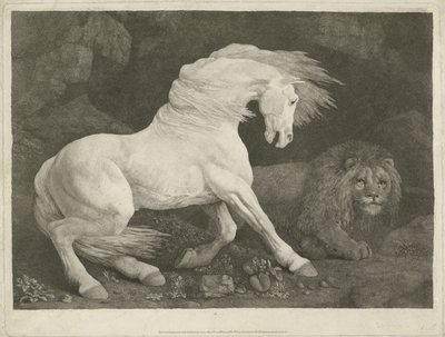 Koń i lew, 1770 (mezzotinta) autorstwa George Townley Stubbs