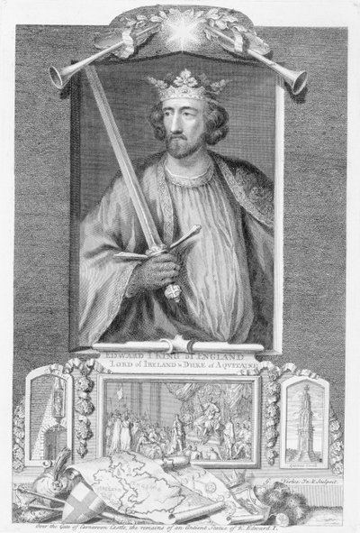 Edward I (1239-1307) król Anglii z 1272 r., po szczątkach posągu wyrytego przez artystę (rytu) autorstwa George Vertue