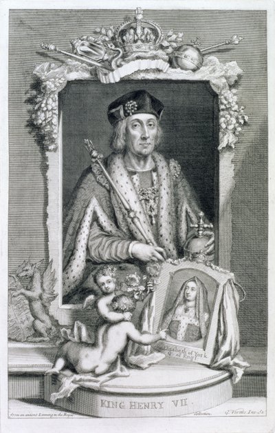 Henryk VII (1457-1509) król Anglii od 1485 roku, według portretu w Królewskiej Kolekcji, rytego przez artystę autorstwa George Vertue