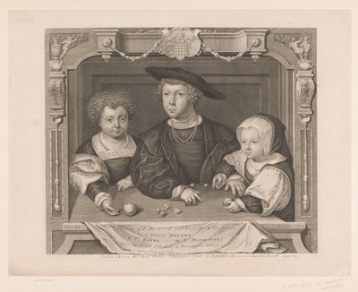 Portret van Dorothea, Johan en Christina van Denemarken Troje dzieci K. Henryka VII i jego królowej Elżbiety. I. Książę Artur, II. Ks. Henryk III. Ps. Małgorzata (tytuł na obiekcie) Portretten van de Tudors (tytuł serii) Portrety historyczne (seria autorstwa George Vertue