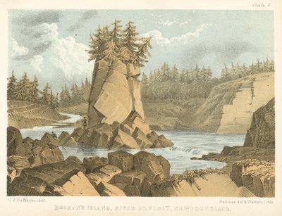 Wyspa Buchana, River Exploit, Nowa Fundlandia (kolorowy grawerunek) autorstwa George Victor Du Noyer
