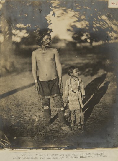 Hon. Pan Rosnący Róg i syn. (Indianin Sac i Fox) Główny doradca Indian Sac i Fox w Oklahomie w 1873 r. (zdjęcie) autorstwa George W. Ingalls