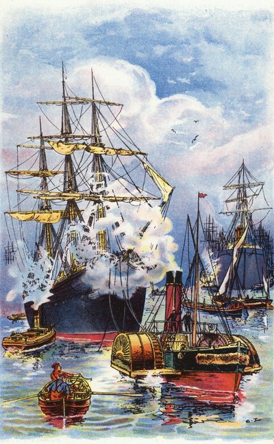 Kupiec holowany przez Tamizę (kolor lito) autorstwa George Washington Lambert