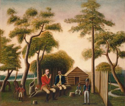 Marion ucztuje brytyjskiego oficera na słodkich ziemniakach, 1848. autorstwa George Washington Mark