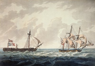 Slup Jego Królewskiej Mości, Bonne Citoyenne, ciągnący za sobą francuską fregatę La Furieuse po akcji z 6 lipca 1809 r., ryty przez R und D Havell, opublikowany przez Roberta Cribba w 1810 r. autorstwa George Webster