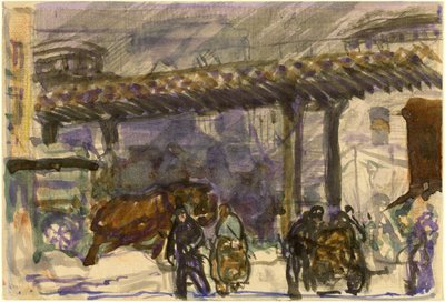 Zimowy dzień - Pod Podwyższeniem w pobliżu Mostu Brooklińskiego, ok. godz. 1907. autorstwa George Wesley Bellows