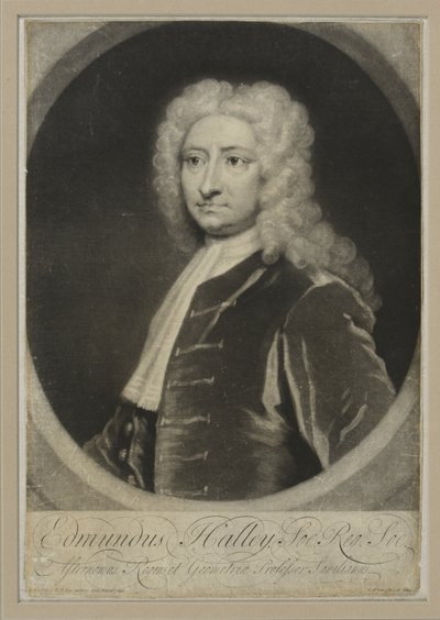 Edmund Halley, c.1705 (mezzotinta) autorstwa George White