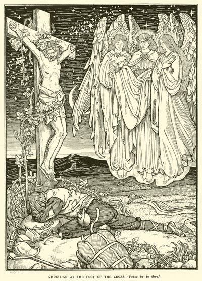 Chrześcijanin u stóp krzyża (grafika) autorstwa George Woolliscroft Rhead
