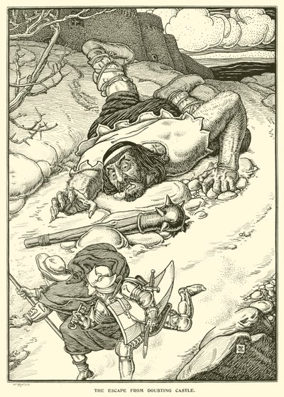 Ucieczka z Zamku Zwątpienia (rycina) autorstwa George Woolliscroft Rhead