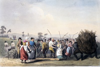 Rape Threshing, z filmu The Costume of Yorkshire, grawerowane przez Roberta Havella (1769-1832) 1814 (akwatinta ręcznie kolorowana) autorstwa George after Walker