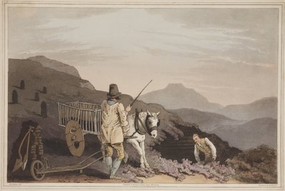 Wózek torfowy, z filmu The Costume of Yorkshire, grawerowane przez Roberta Havella, 1814 (akwatinta ręcznie kolorowana) autorstwa George after Walker