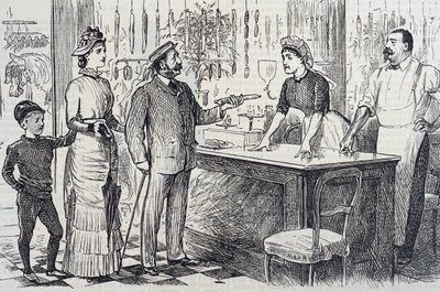 Kreskówka komentująca chwiejne rozumienie systemu metrycznego przez przeciętnego Anglika autorstwa George du Maurier