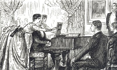Kreskówka przedstawiająca muzyczny wieczór w domu autorstwa George du Maurier