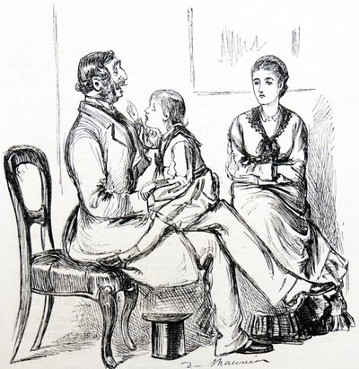 Dziecko zafascynowane gumą do mocowania sztucznych zębów autorstwa George du Maurier