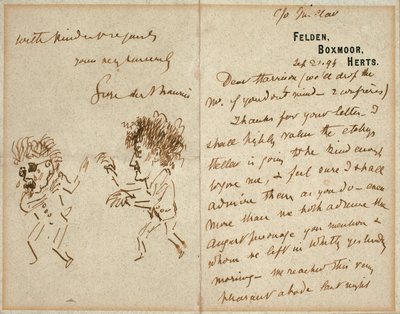 List z rysunkiem Whistlera grożącego Du Maurierowi autorstwa George du Maurier