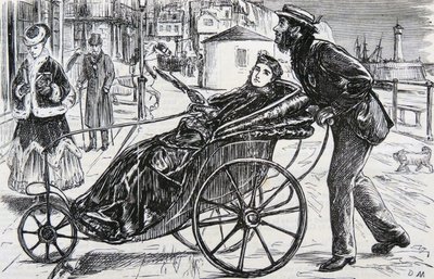 Patrick, pchający krzesło kąpielowe dla pani autorstwa George du Maurier