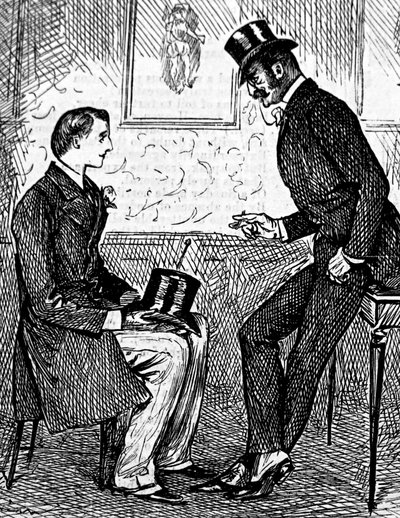Dwóch panów pali cygaro i rozmawia po obiedzie autorstwa George du Maurier