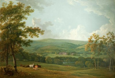 Odległy widok Towneley Hall, ok. 1777 autorstwa George the Elder Barret